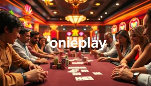 Play exciting games at Onicplay with vibrant casino visuals of poker chips and cards.