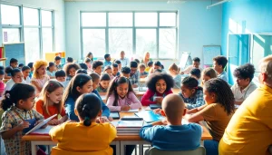 Engaging classroom scene showcasing diverse students exploring education actively.