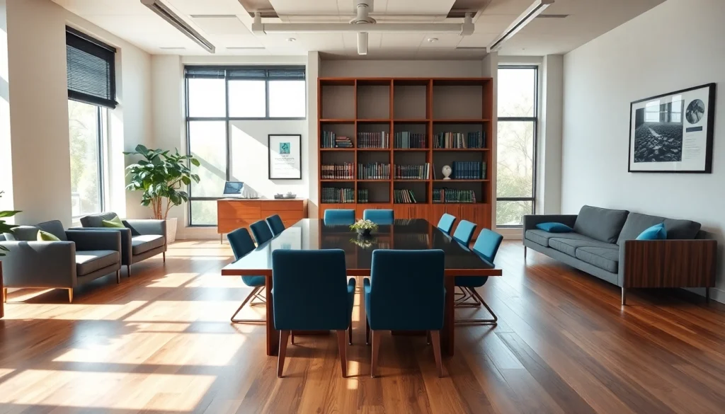 Environmental law firm office showcasing a professional and inviting workspace for client meetings.