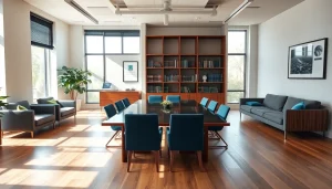Environmental law firm office showcasing a professional and inviting workspace for client meetings.