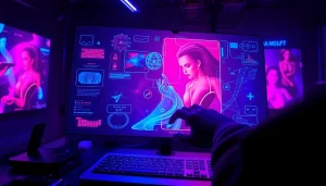 Dynamic AI nsfw platform interface showcasing vibrant digital art.