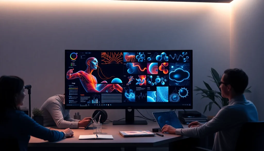 Innovative workspace showcasing NSFW AI image generator with professionals creating digital art.
