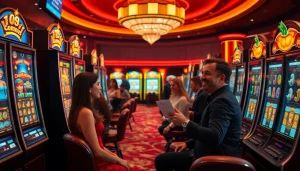 Rasakan keseruan slot depo 5rb dengan suasana kasino yang penuh warna, pemain yang enerjik, dan mesin slot modern.