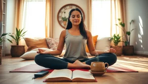 Addressing anxiety symptoms through mindfulness and relaxation techniques in a serene environment.