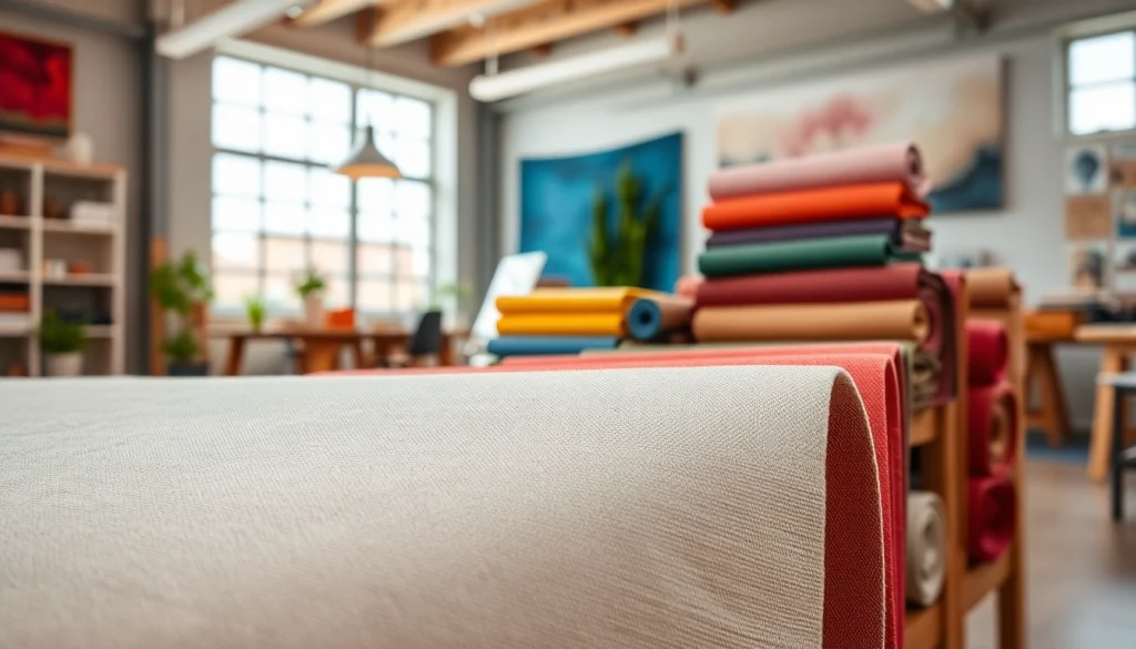 Koop canvas in een moderne setting met diverse kleurrijke canvasstoffen.