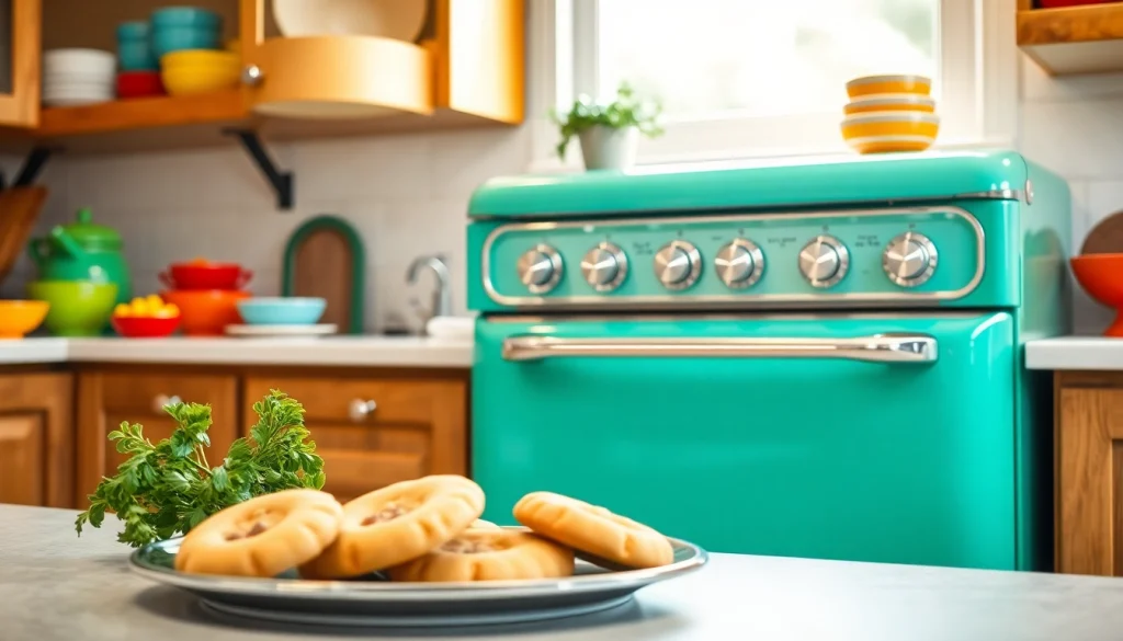 Retro Oven displayed in a vintage-style kitchen with warm colors and inviting decor.