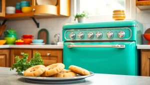 Retro Oven displayed in a vintage-style kitchen with warm colors and inviting decor.