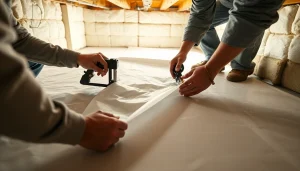 Vapor Barrier Installation by technicians ensuring a secure and effective home crawl space solution.