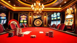 Une scène vibrante de casino en ligne Français mettant en avant le poker et la roulette pour une expérience de jeu passionnante.